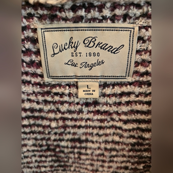 Lucky Brand Black White Burgundy Knit Open Cardigan L - Picture 3 of 6